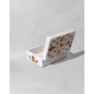 Marble Lotus White Inlaid Stone Keepsake Trinket Jewelry Box